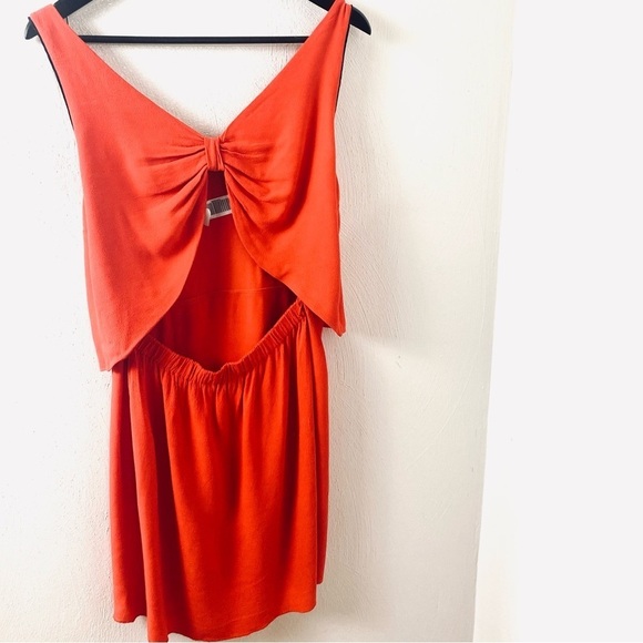 Sandro V-Neck Shift Bow Accent Redish Orange.Short (Mini) Length Dress. Sz 1 - Picture 8 of 15